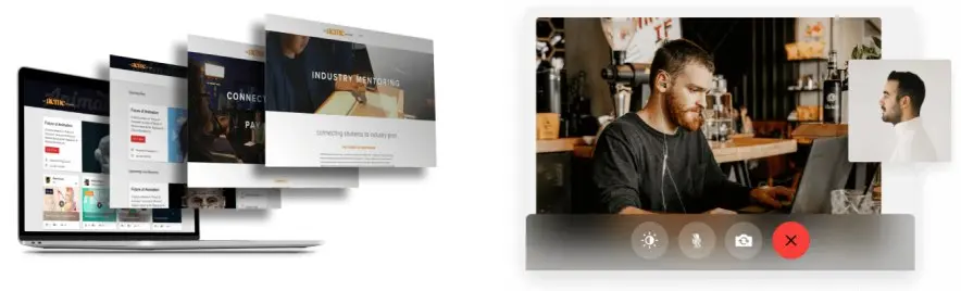 Community and video conferencing screens from the platform