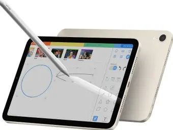Tablet with a digital pen over the platform's drawing interface