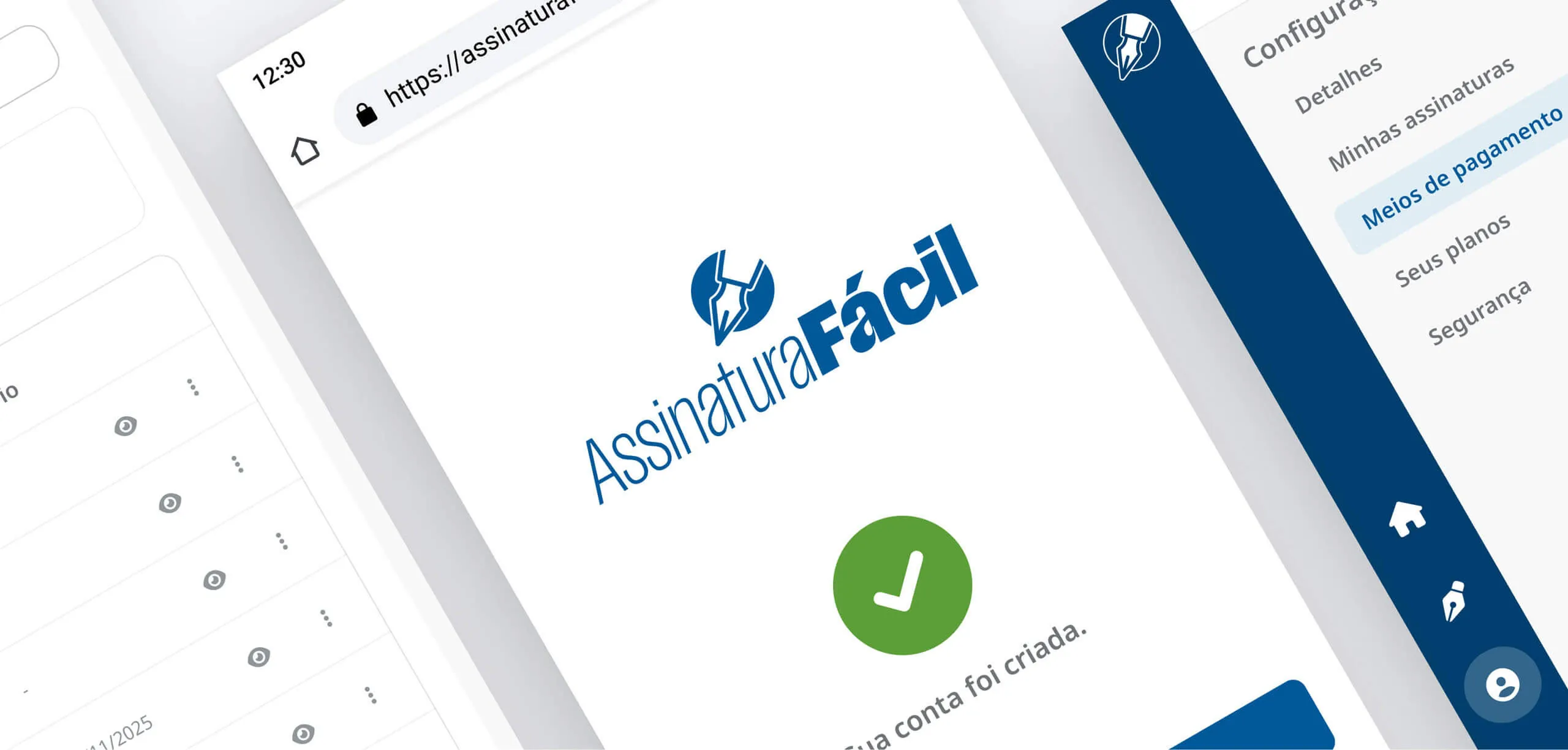 Assinatura Fácil account-created confirmation screen