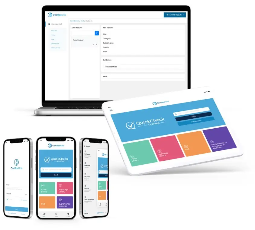 OccDocOne admin panel on a laptop, tablet and phones